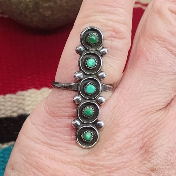 Vintage Zuni Snake Eye Turquoise Sterling Silver Ring Size 6.5 - Picture 1 of 8